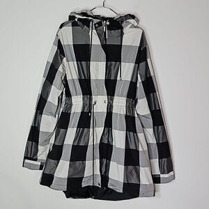 Happymum large black and white plaid zip up hooded maternity jacket